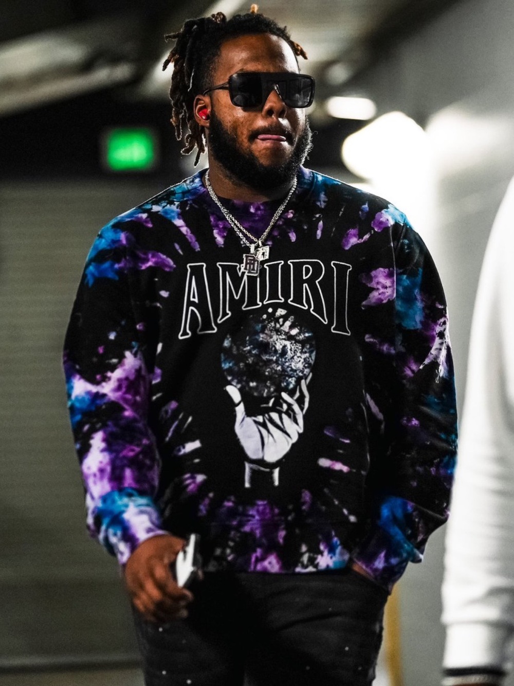 Amiri 100% Cotton Crystal Ball Tie Dye Crewneck Sweatshirt Small Purple Spellout